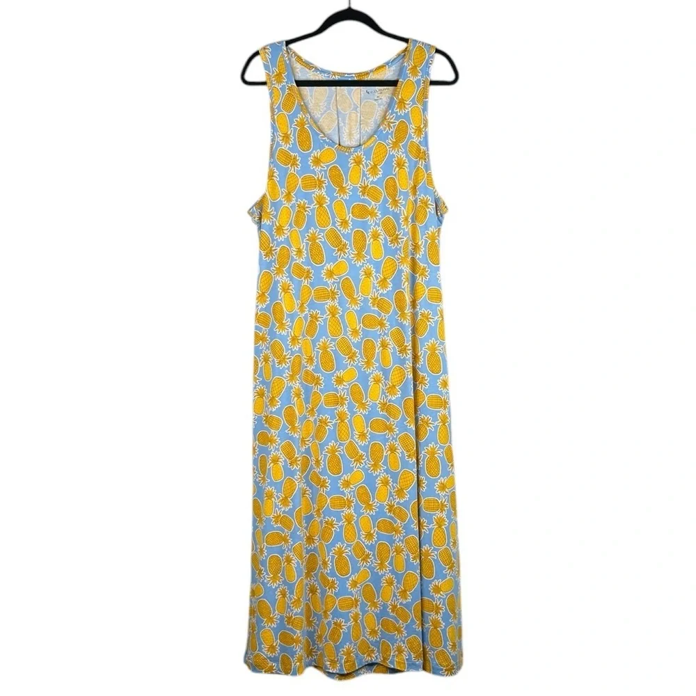 UGG by Koolaburra Blue‎ & Yellow Pineapple Print Tank Top Summer Dress Size XL